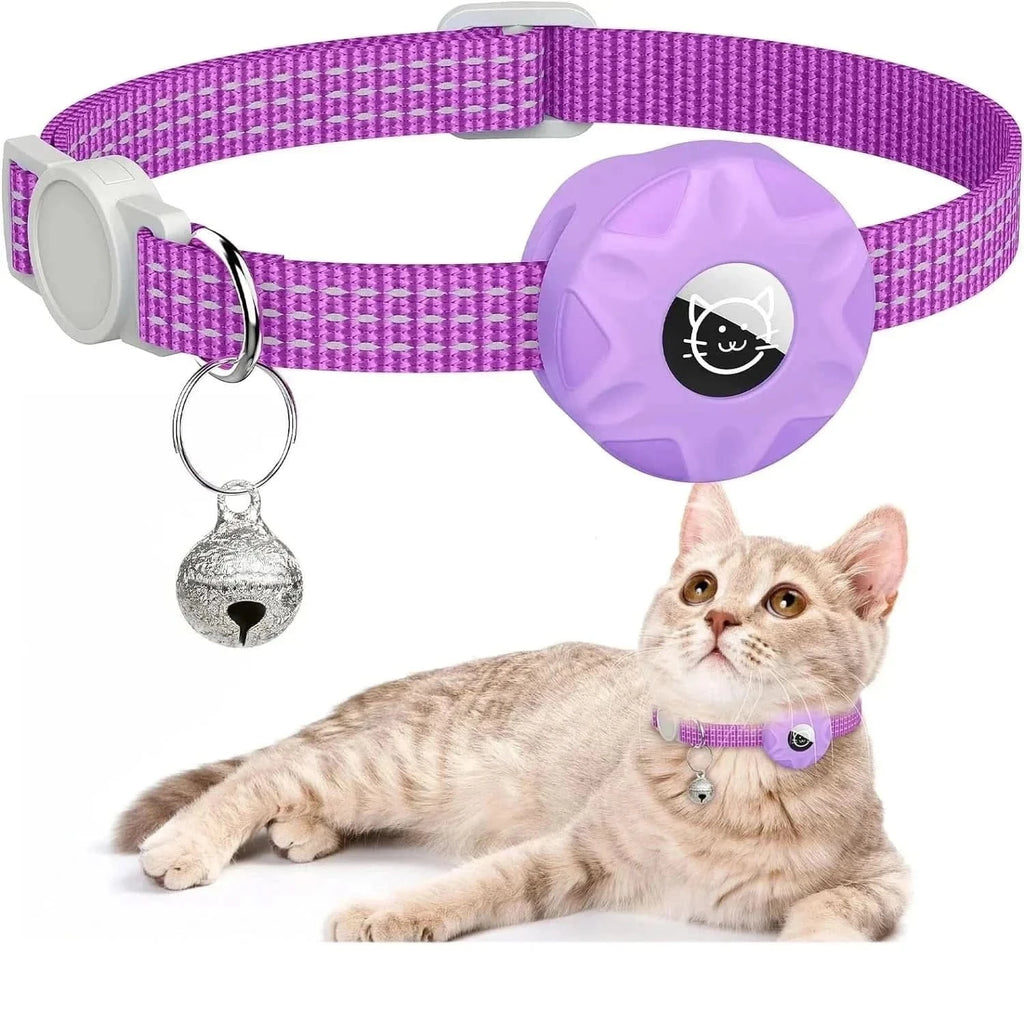 Gato descansando com coleira Madrupet equipada com compartimento para GPS, conforto garantido