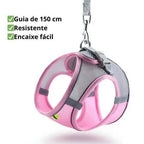 Gato com coleira peitoral rosa ajustável para passeios com conforto e segurança