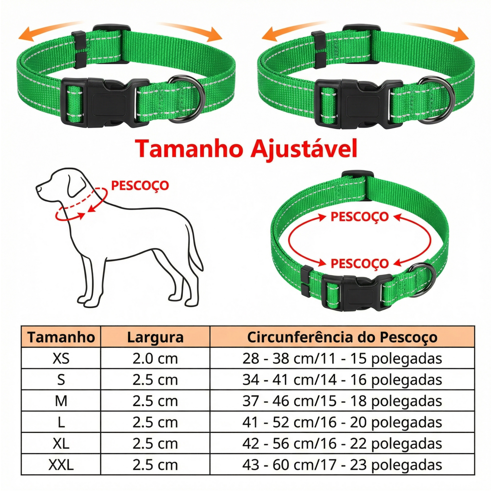 Coleira led para pets com luzes piscando em tom verde, ideal para segurança noturna Madrupet