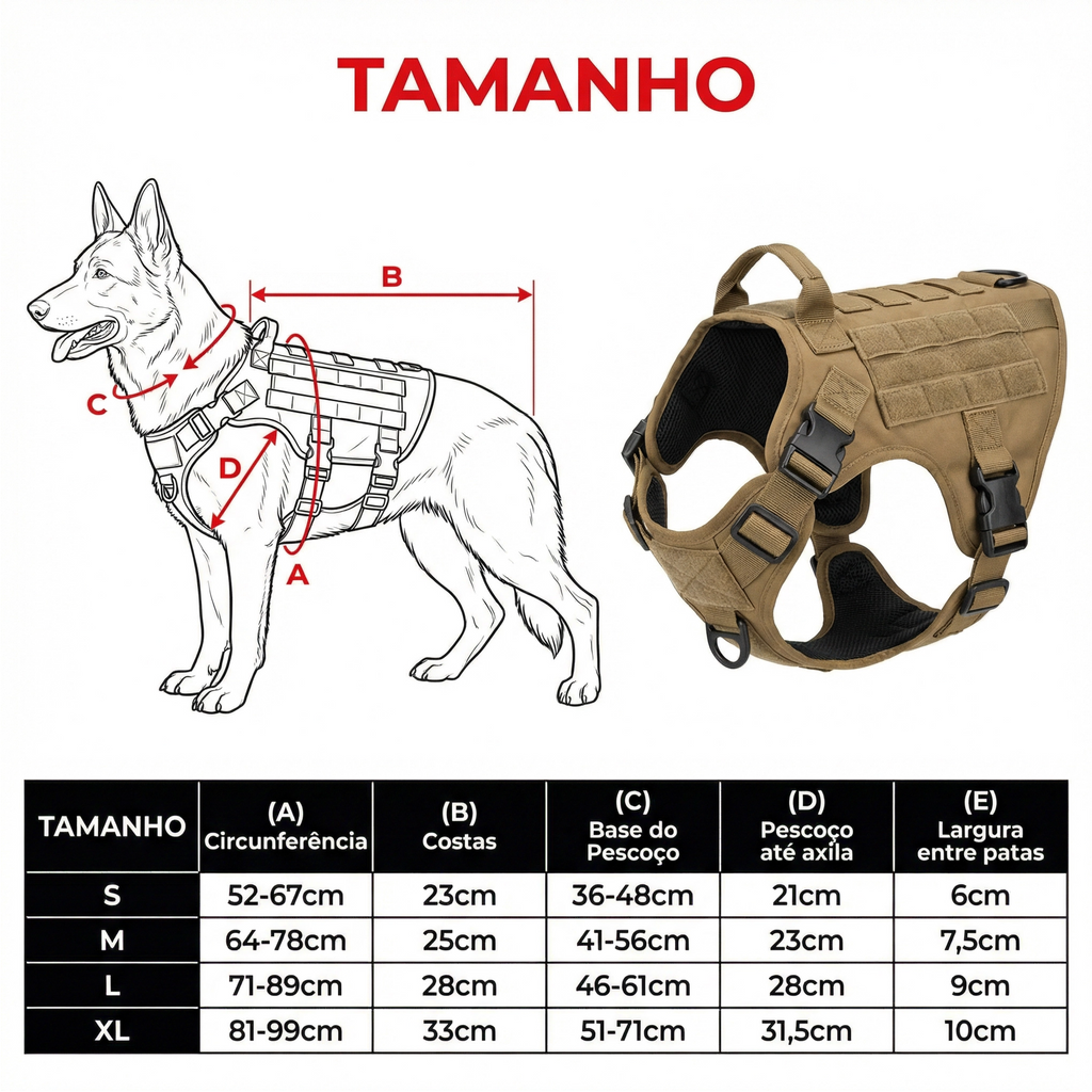 Controle seguro com peitoral tático militar para cachorro disponível na Madrupet