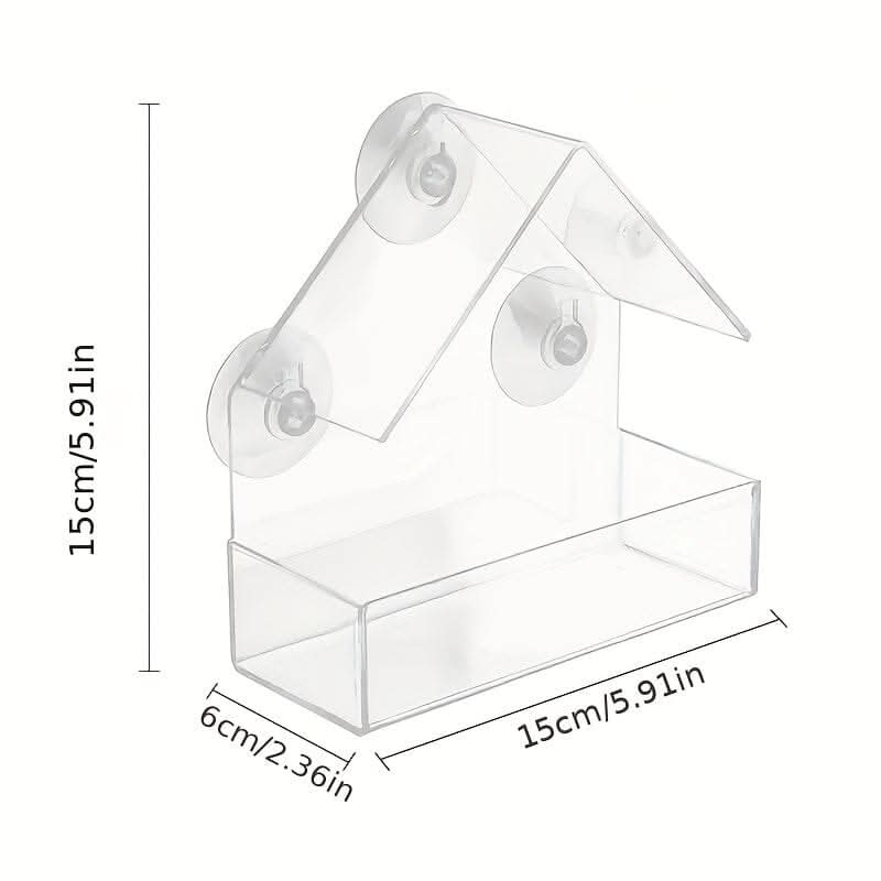 Comedouro para pássaros em acrílico com design compacto e fácil de limpar