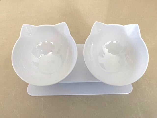 Comedouro e Bebedouro Gato Elevado - Postura Certa Comedouro e Bebedouro Elevado para Pets Madrupet Branco Duplo 