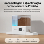 Alimentador automático para pets 2 em 1 em ângulo lateral mostrando design moderno e compacto