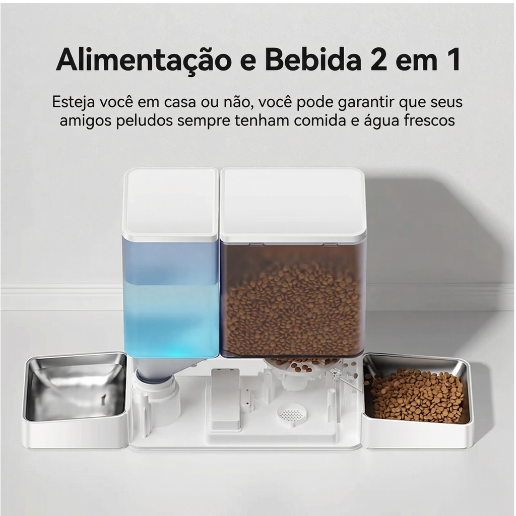 Cachorro utilizando alimentador automático 2 em 1 com timer para controle ideal da refeição diária