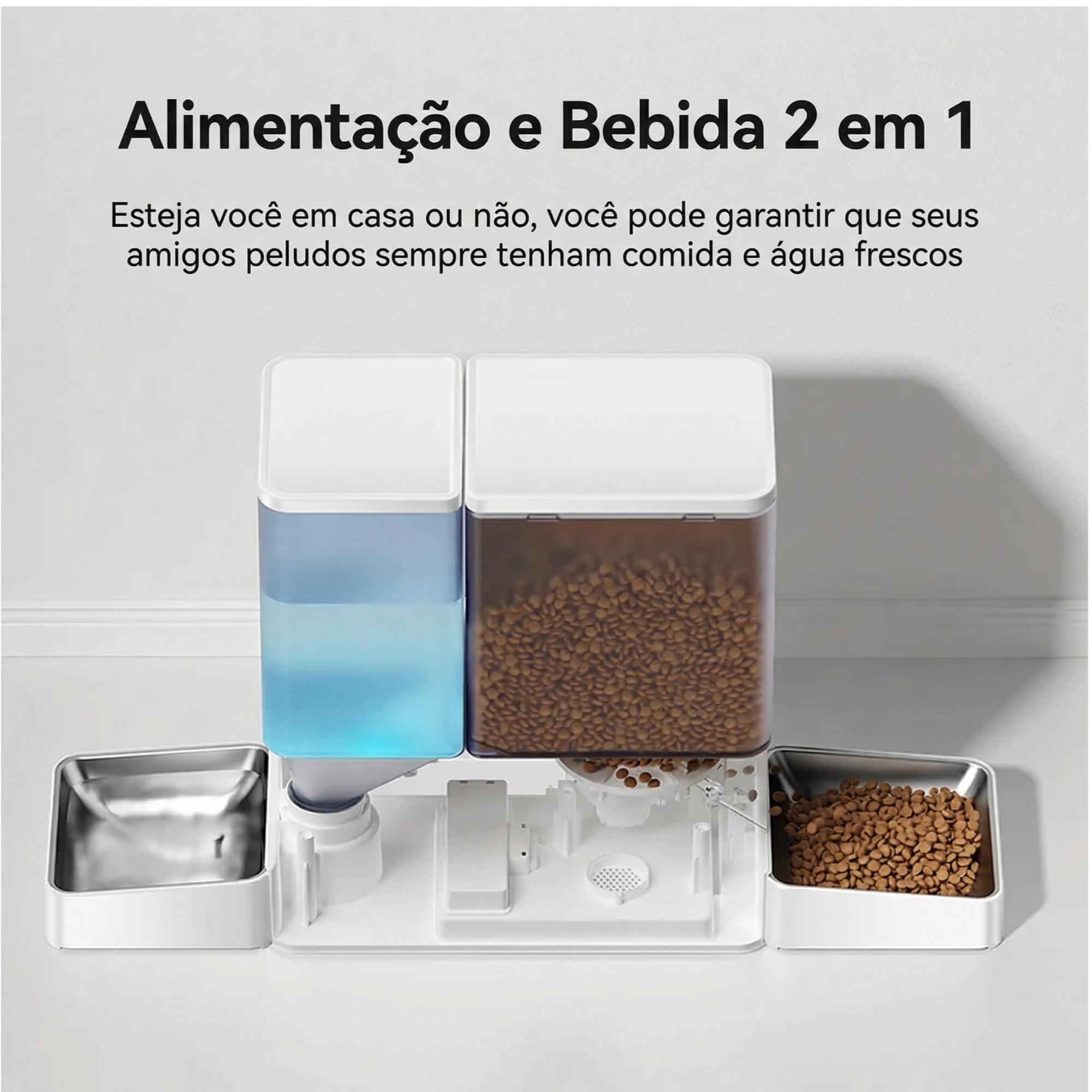 Cachorro utilizando alimentador automático 2 em 1 com timer para controle ideal da refeição diária