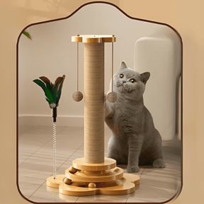 Arranhador Interativo 4 em 1 para Gatos – Bolinhas, Sisal, Varinha e Estímulo Mental