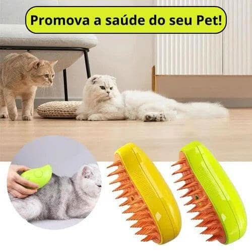 Detalhe do bocal da escova a vapor para pets mostrando sistema de vapor eficiente