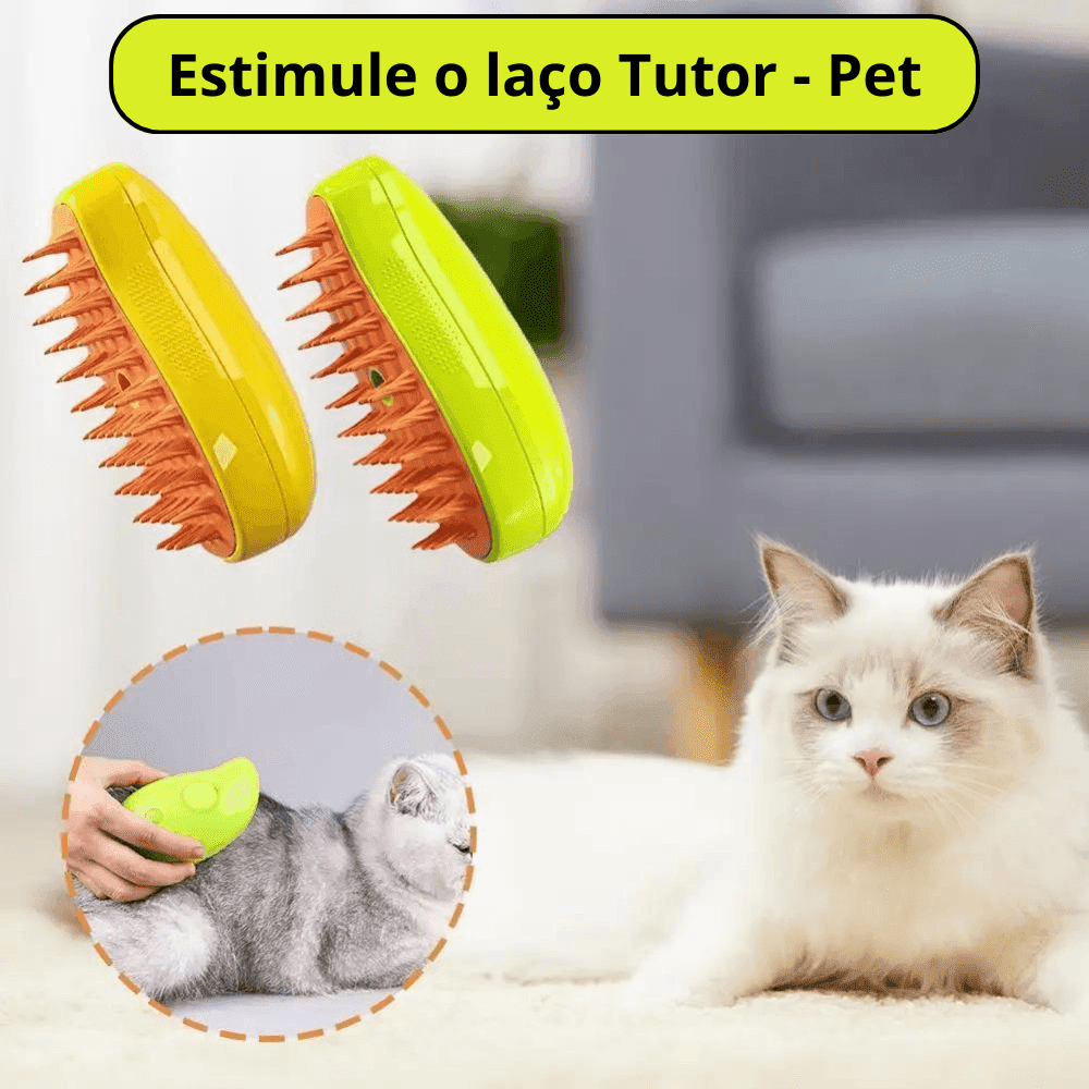 Escova a vapor para pets em cor azul com cabo antiderrapante para melhor manuseio