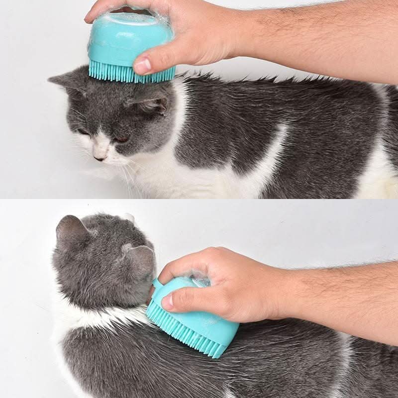 Escova de banho para cães em tom azul, ideal para higiene e relaxamento