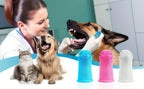 Detalhe das cerdas de silicone macias da escova dental para cuidados dentários pet