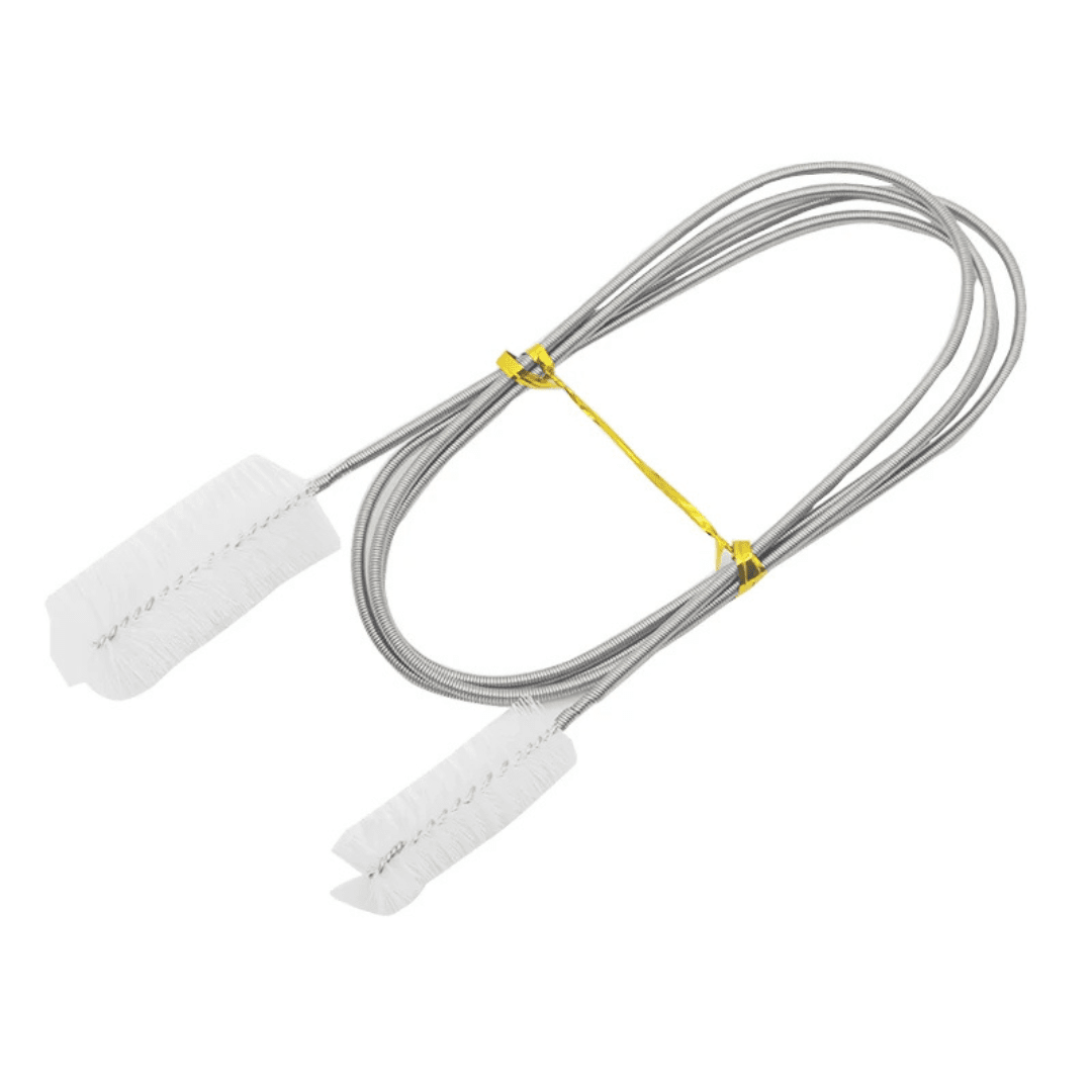 Escova para filtro de aquário em ângulo lateral destacando o cabo ergonômico e flexível