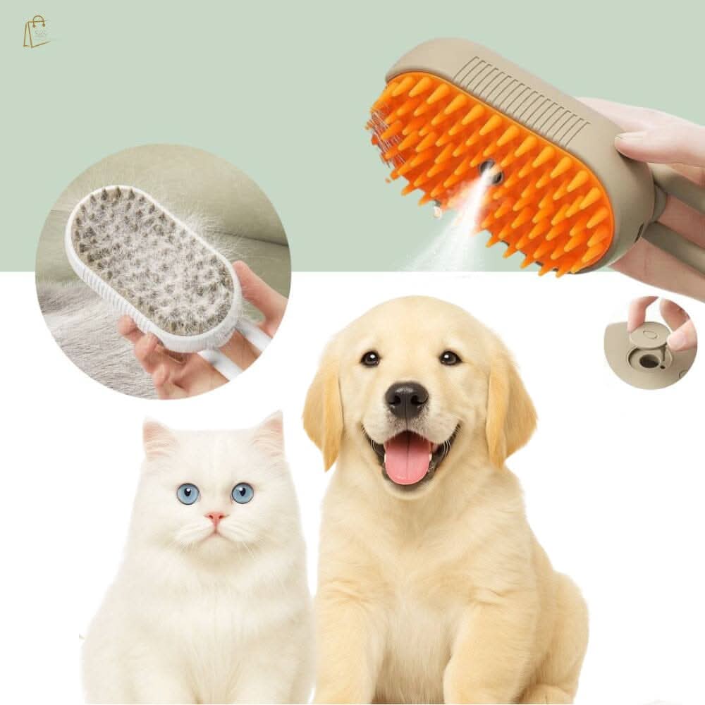 Cachorro sendo escovado com escova removedora de pelos para cães e gatos, promovendo pelagem saudável