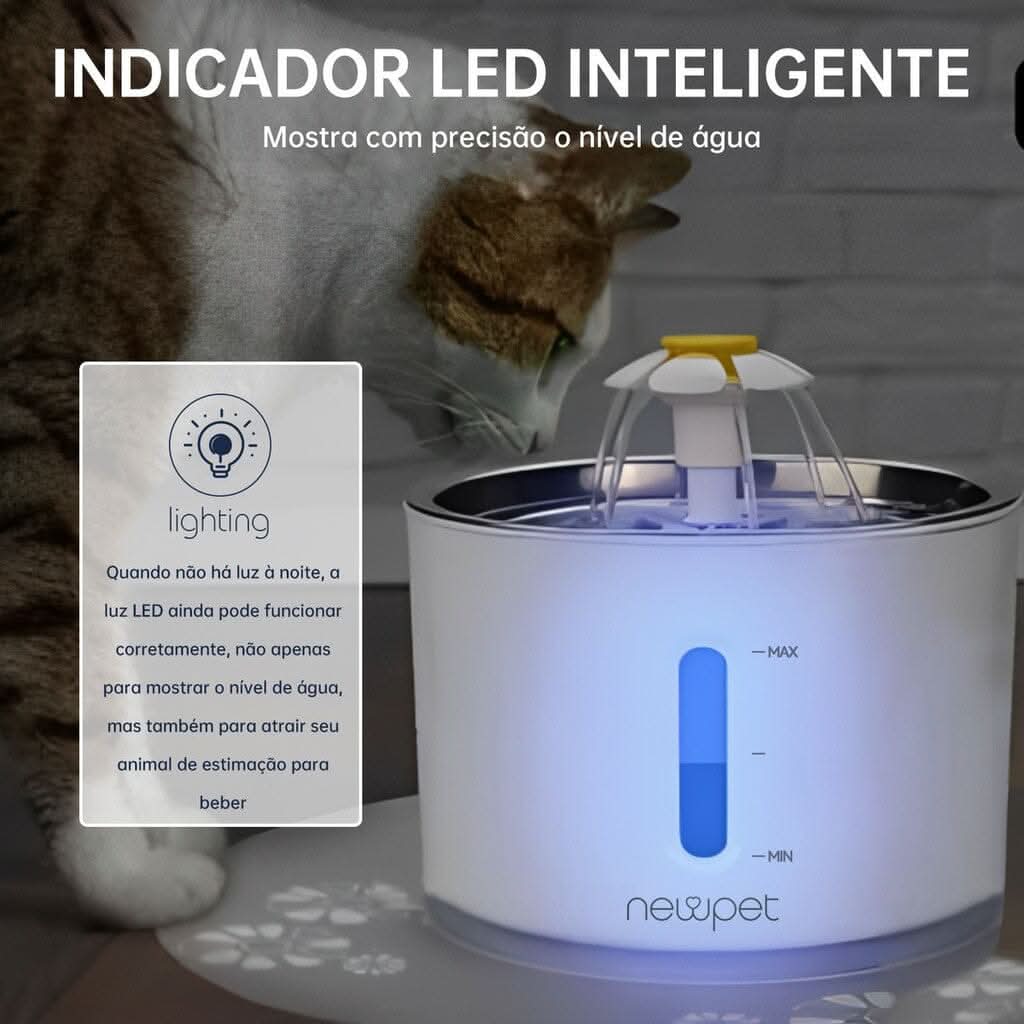 Cachorro bebendo água fresca da fonte com filtro Madrupet para hidratação saudável no dia a dia