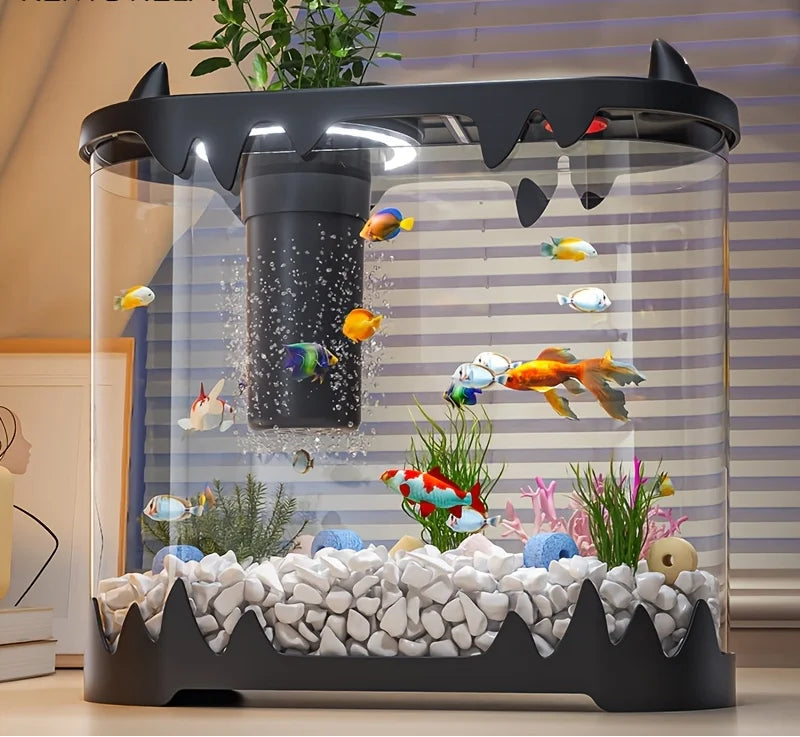 Aquário slim para peixes com design compacto e vidro panorâmico para melhor visualização