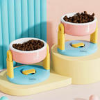 Comedouro elevado para gatos em cor cinza, com altura ajustável e design moderno para pet shop