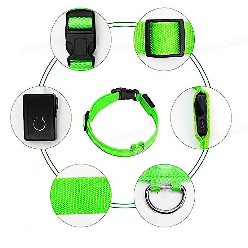 Coleira led para pets em cor azul com fecho ajustável para diferentes tamanhos