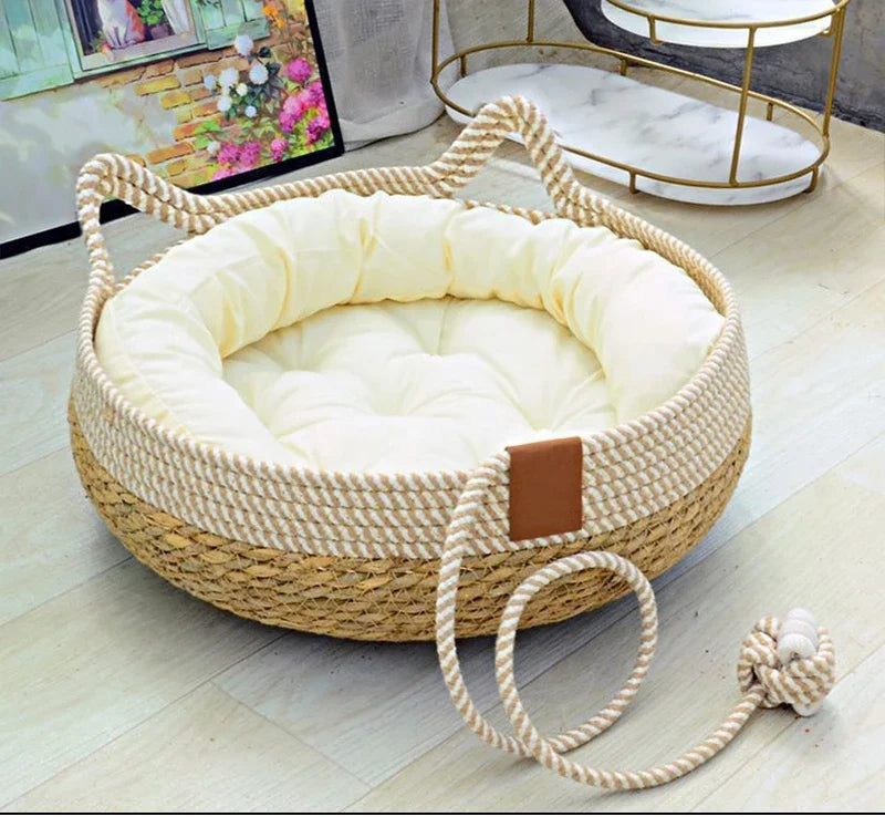 Cama rústica para gatos com tecido arejado ideal para conforto no verão
