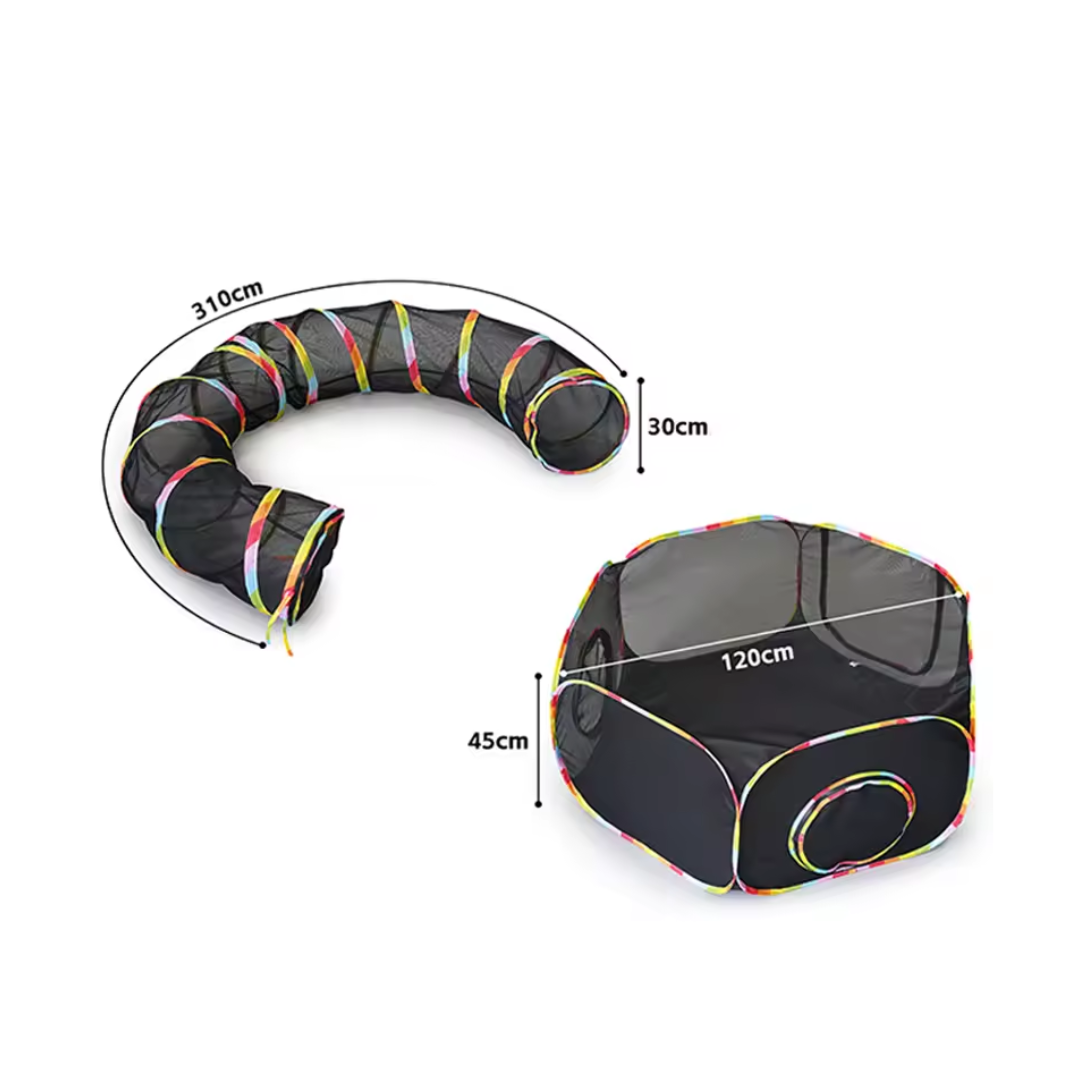 Barraca túnel para gatos com design moderno e divertido, promovendo brincadeiras e conforto