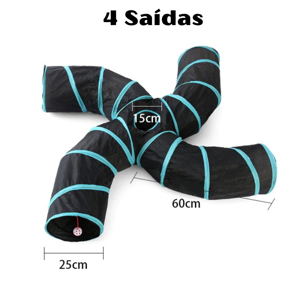 Detalhe do tecido macio e costuras reforçadas do túnel interativo para gatos