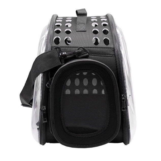 Bolsa para transporte de gatos em cor cinza com zíper reforçado e alça acolchoada