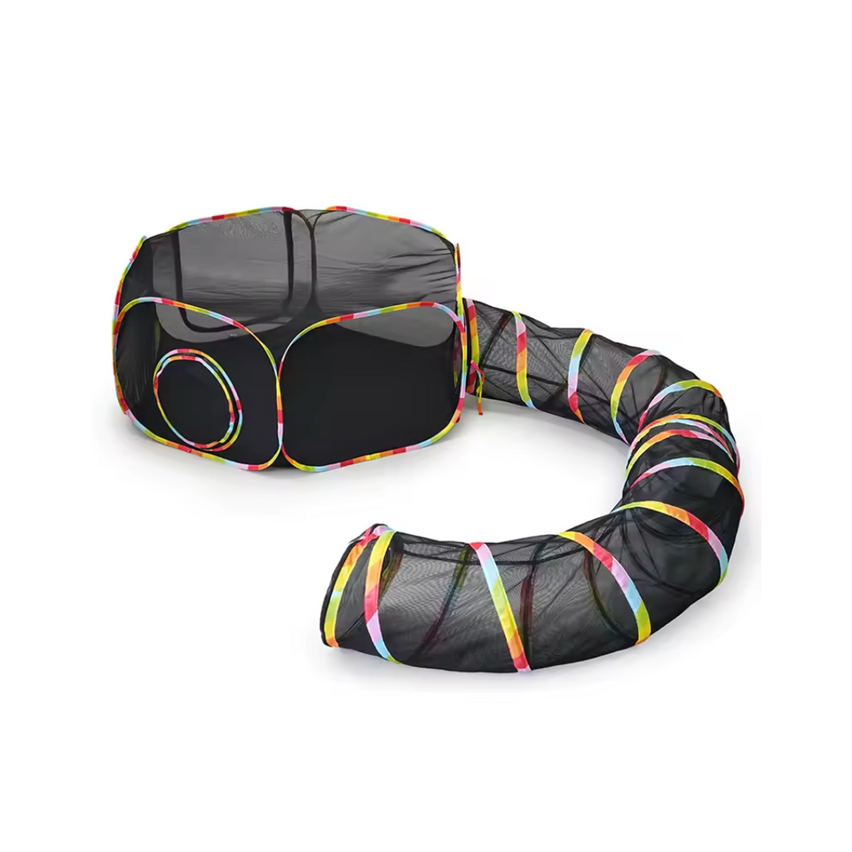 Barraca túnel para gatos com tecido resistente e design dobrável para diversão e descanso