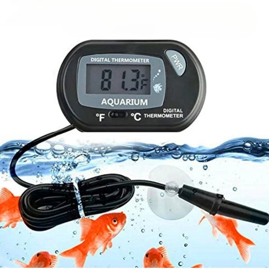 Termômetro digital para aquário exibindo temperatura precisa da água para peixes saudáveis