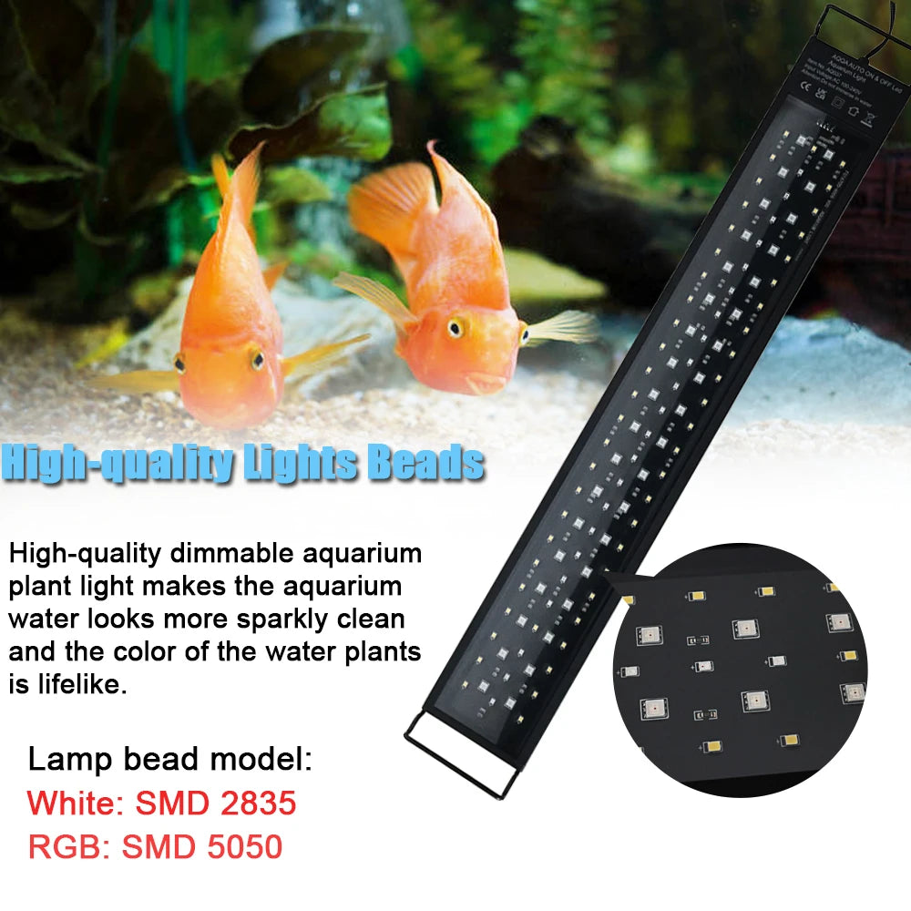 Ambiente de aquário com Luz LED Full Spectrum realçando a beleza das plantas e peixes