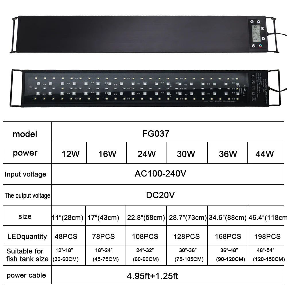 Luz LED Full Spectrum para aquário Madrupet garantindo cores vivas e saudáveis no tanque