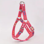 Peitoral para cachorro com design confortável e estampa divertida de ossinhos coloridos