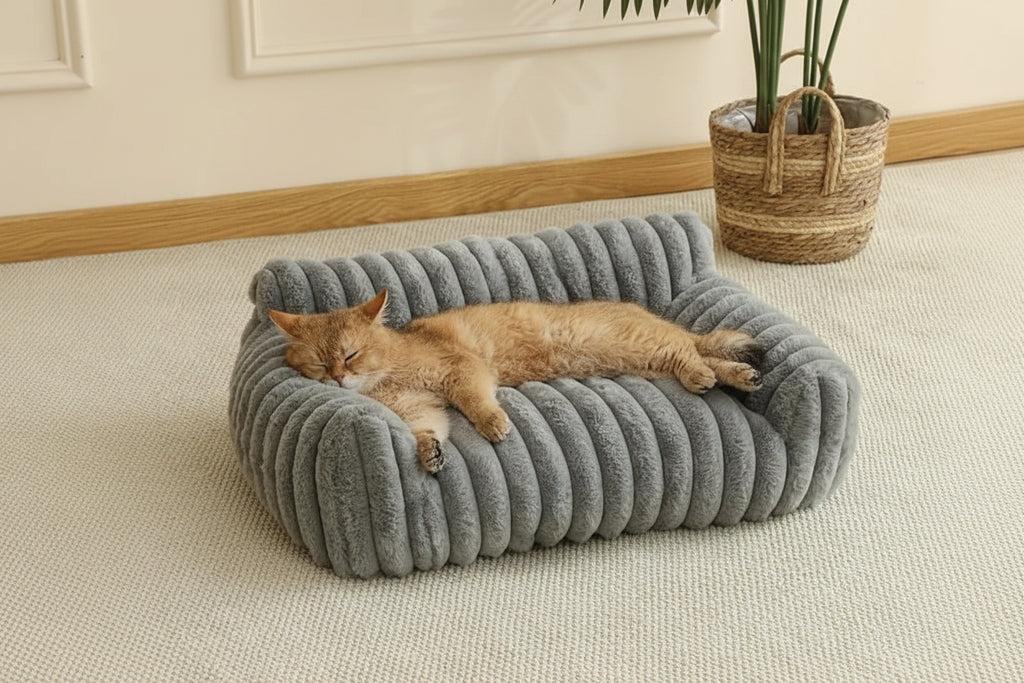 Cama sofá pet listrada confortável e resistente para cães e gatos em tecido macio