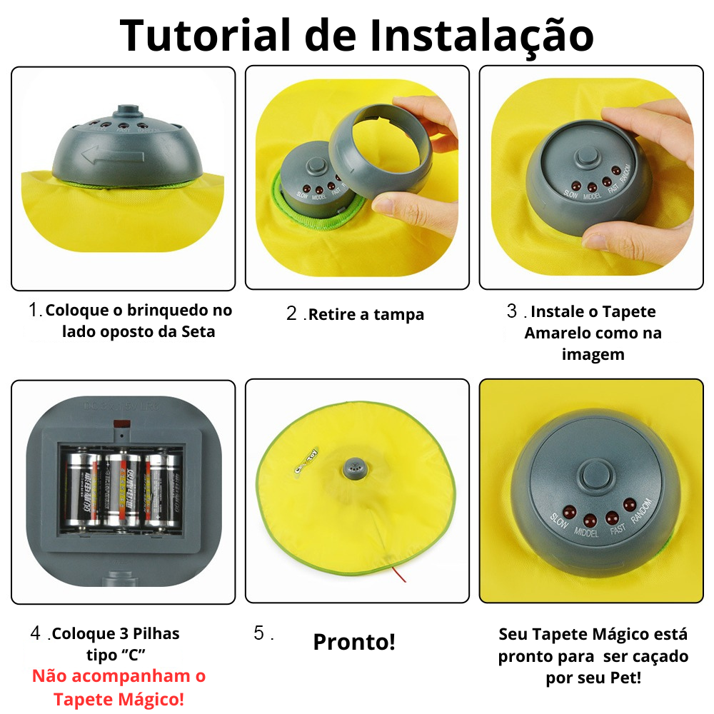 Vista superior do tapete brinquedo interativo para gatos com áreas para esconder petiscos