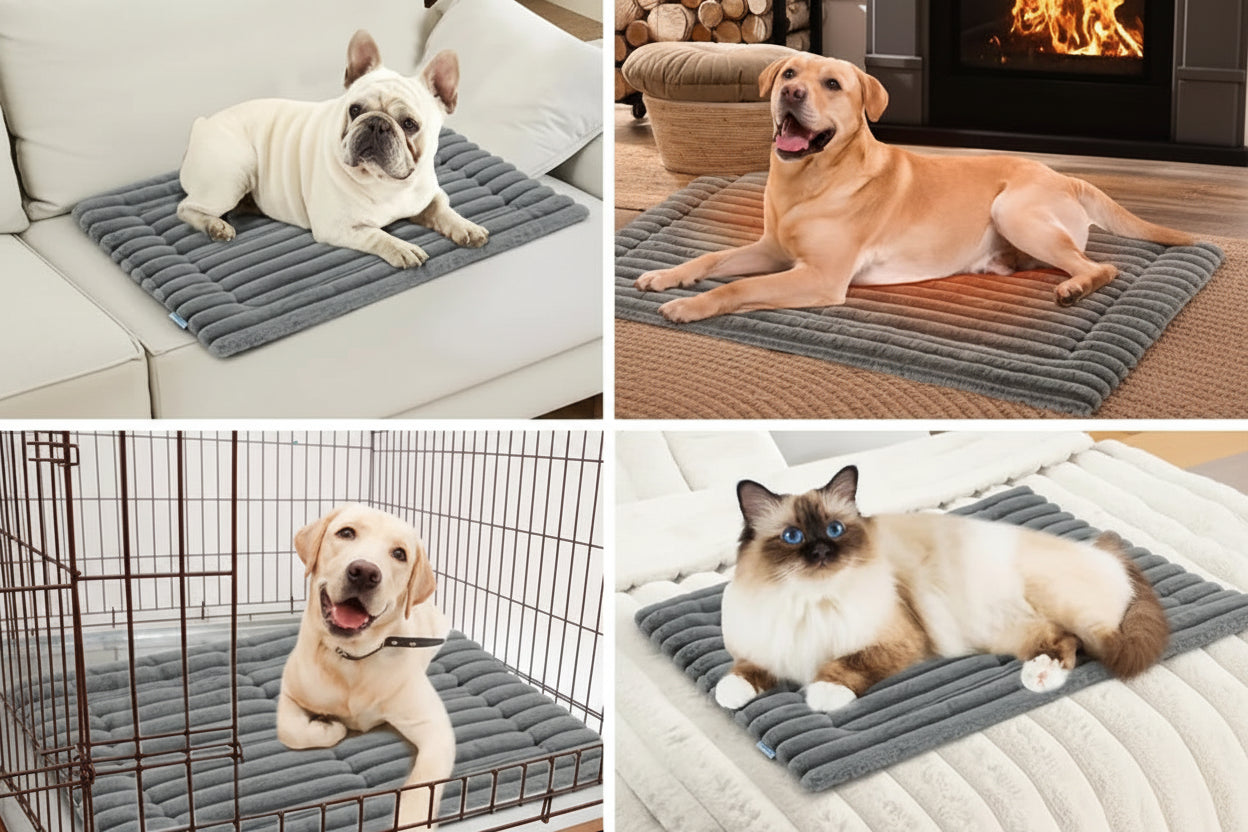 Cama pet tipo colchonete em cor cinza, ideal para cães de pequeno e médio porte