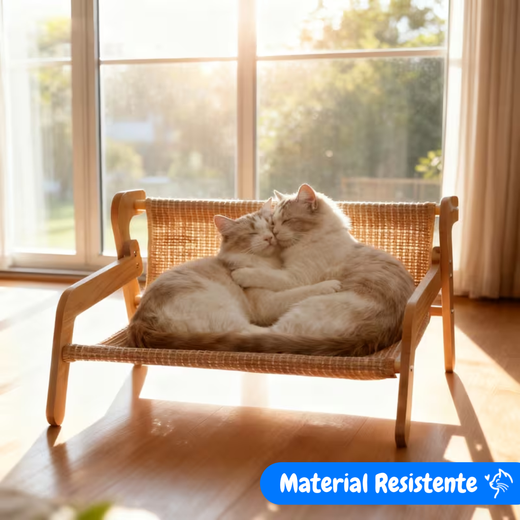 Visão lateral da poltrona sisal para gatos mostrando espaço interno