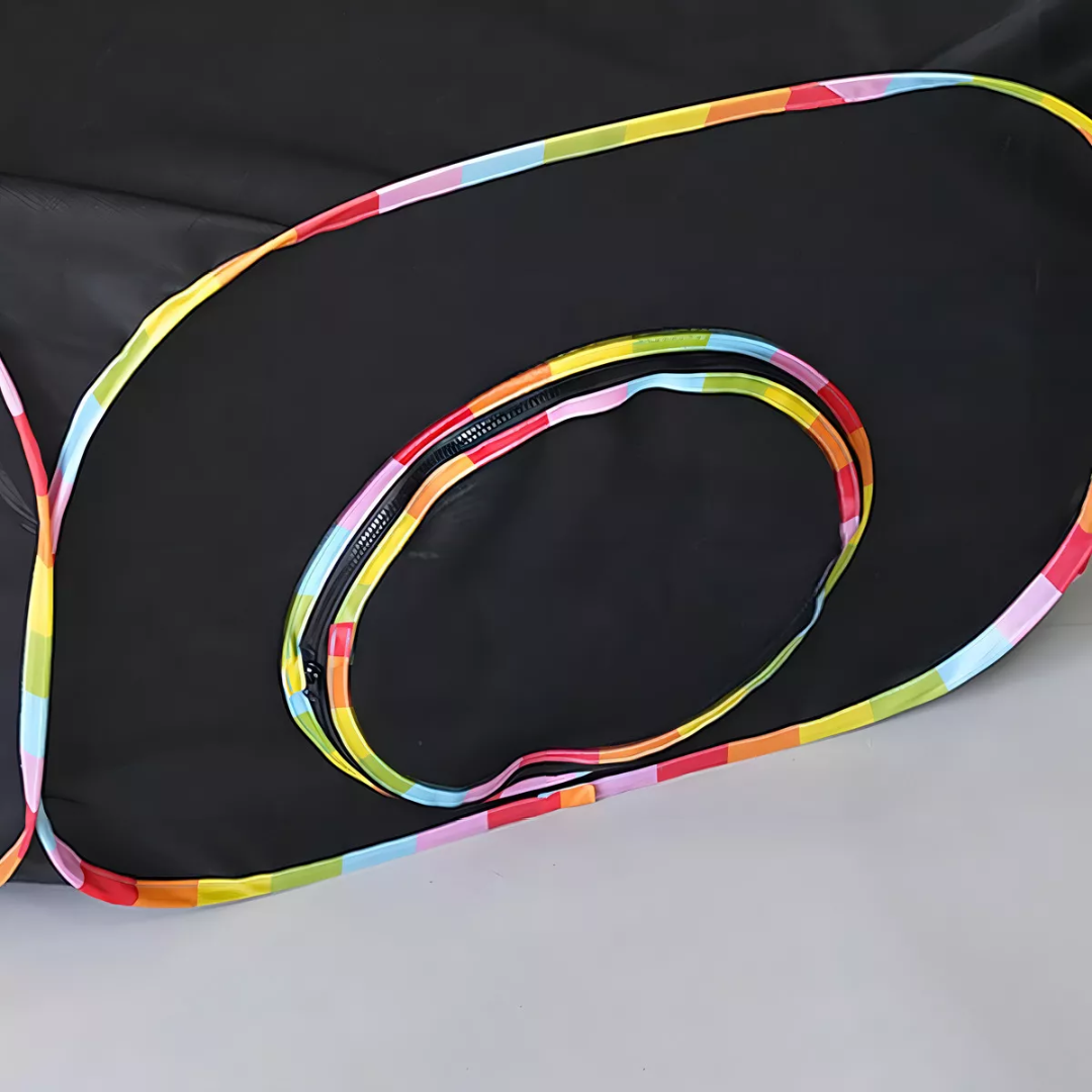 Detalhe do tecido respirável e costura reforçada da barraca túnel para gatos dobrável