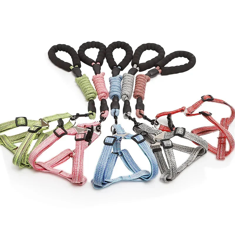 Conjunto peitoral e guia para cachorro ajustável com 1,5m em nylon resistente