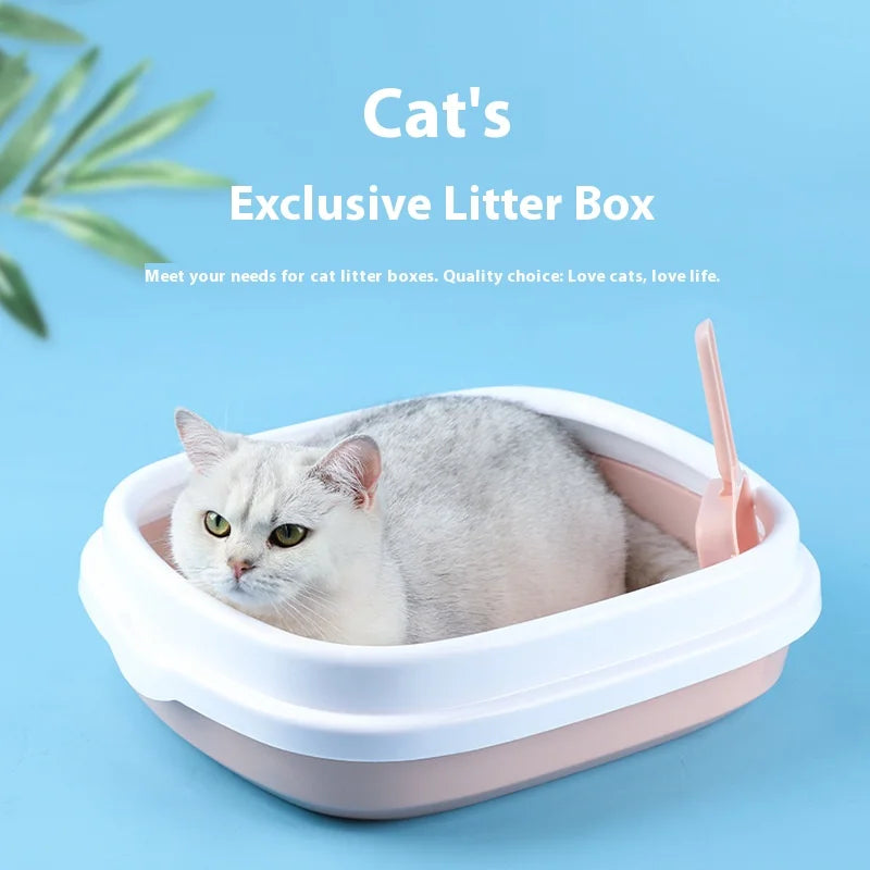 Caixa de areia para gatos em cor neutra com borda alta antiareia, ideal para banheiros pequenos