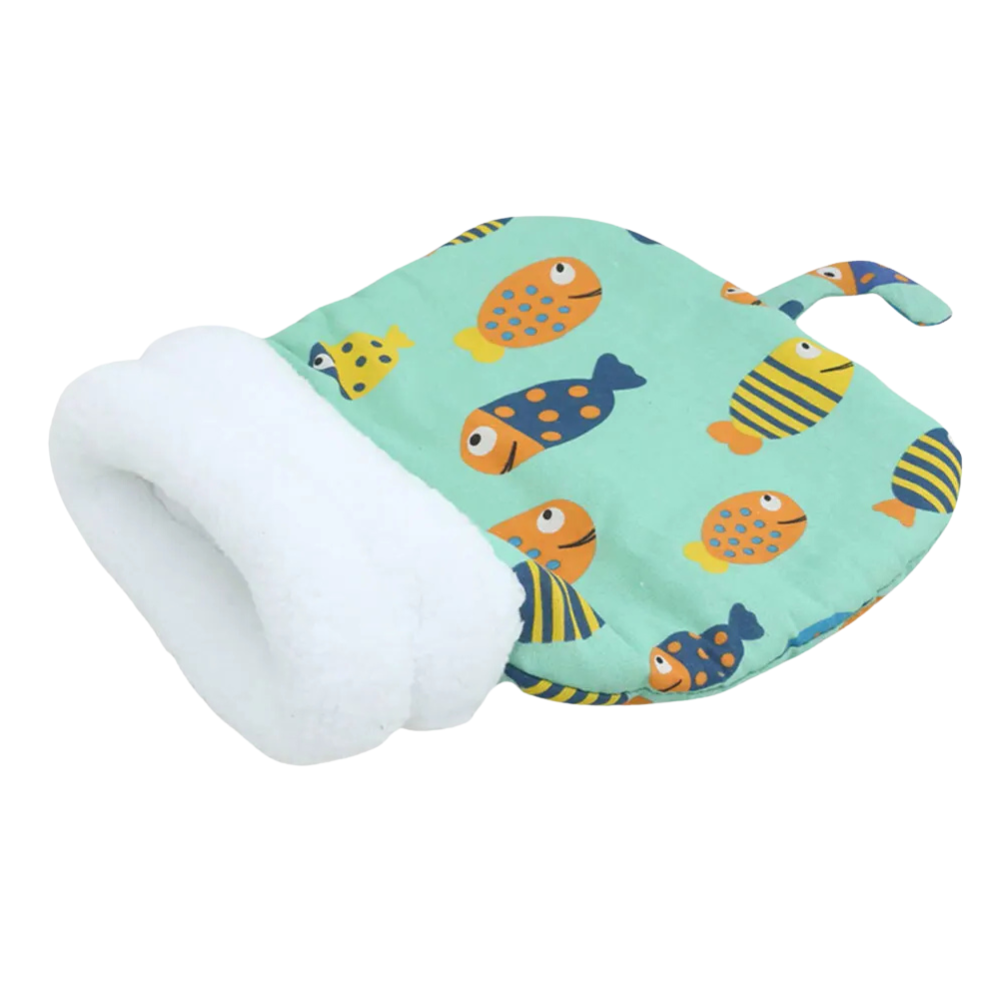 Detalhe do zíper da cama saco para gatos facilitando a limpeza