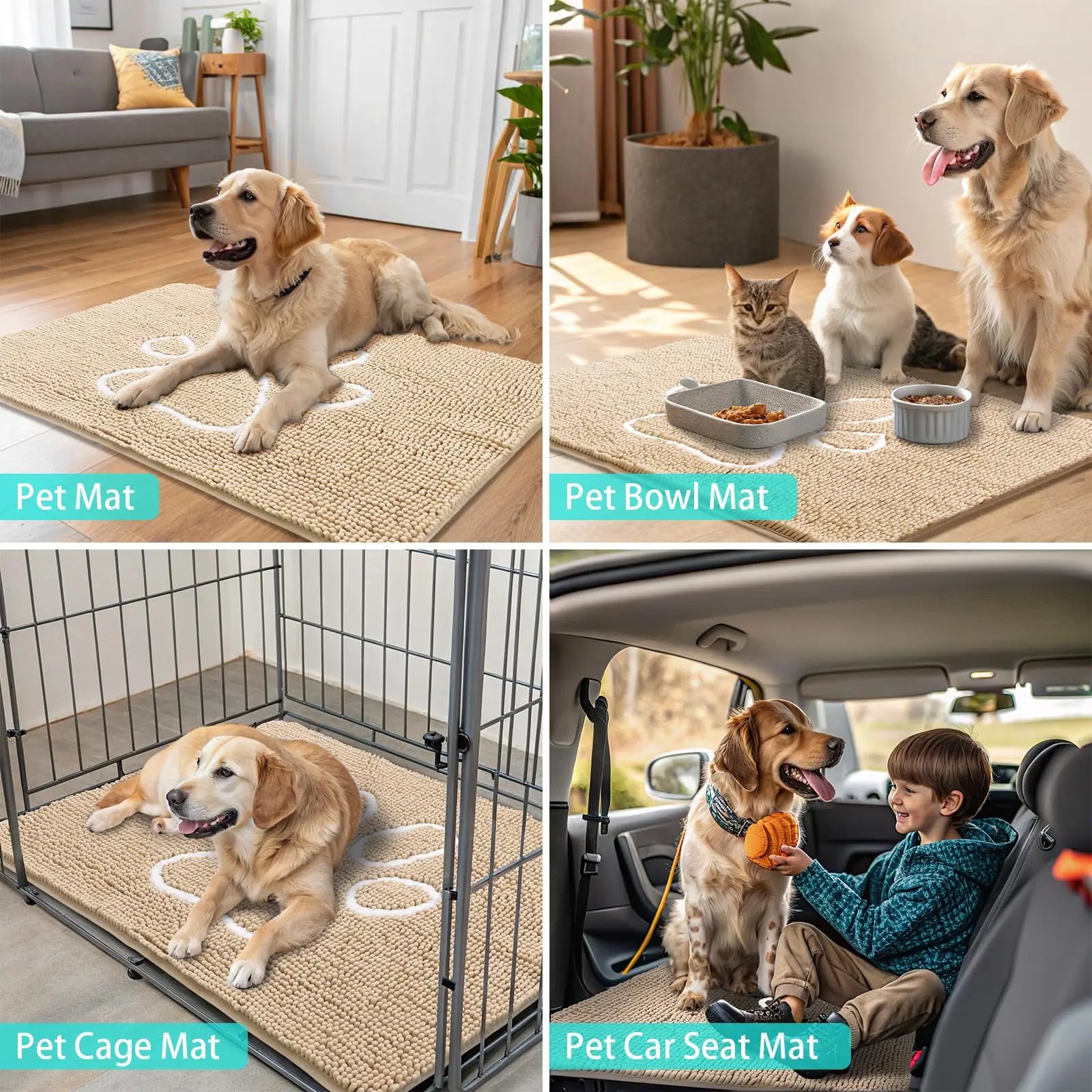 Tapete chenille antiderrapante para pets com retenção de sujeira em tom neutro para decoração