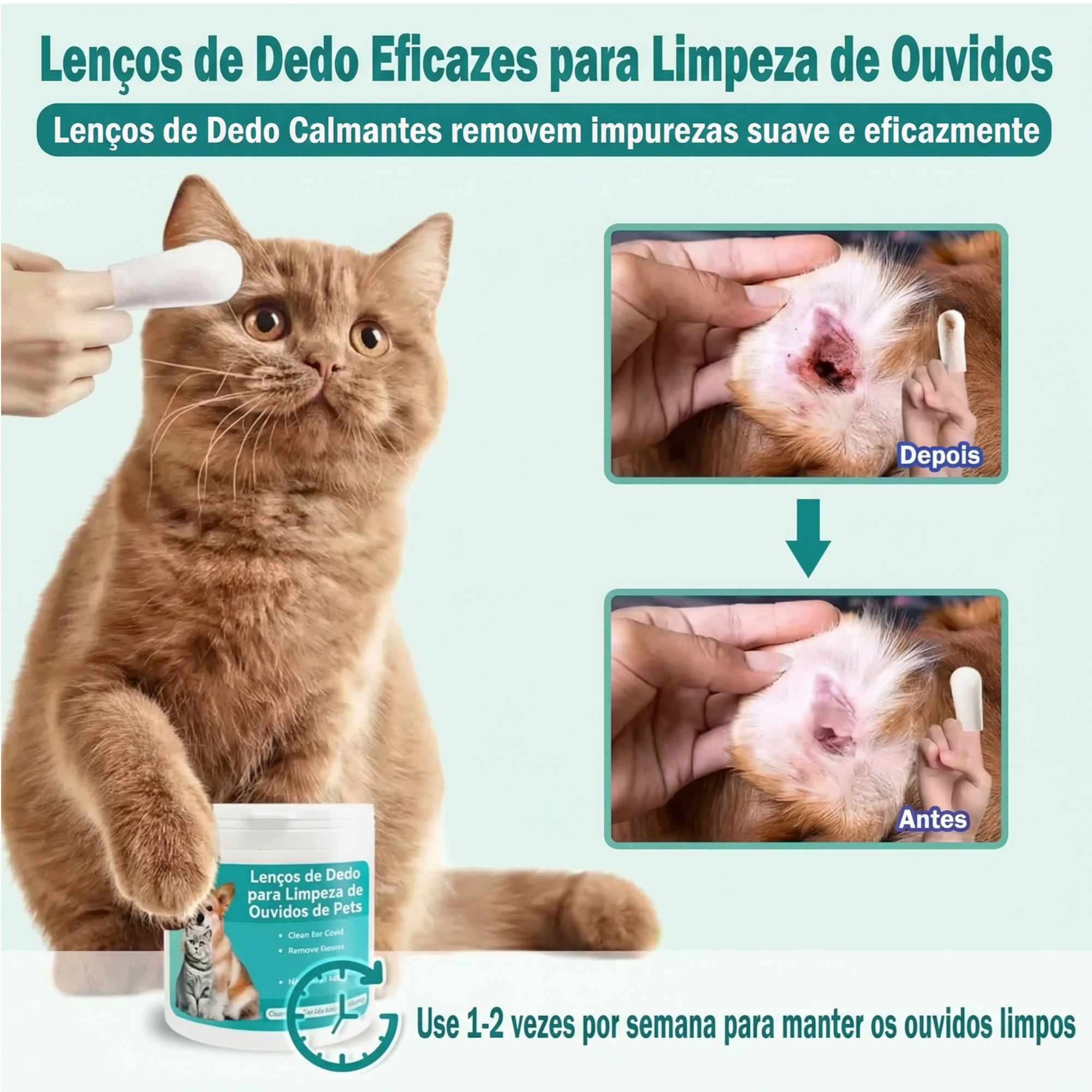 Cão recebendo limpeza nos ouvidos com lenço umedecido para cães e gatos, cuidado delicado e eficaz