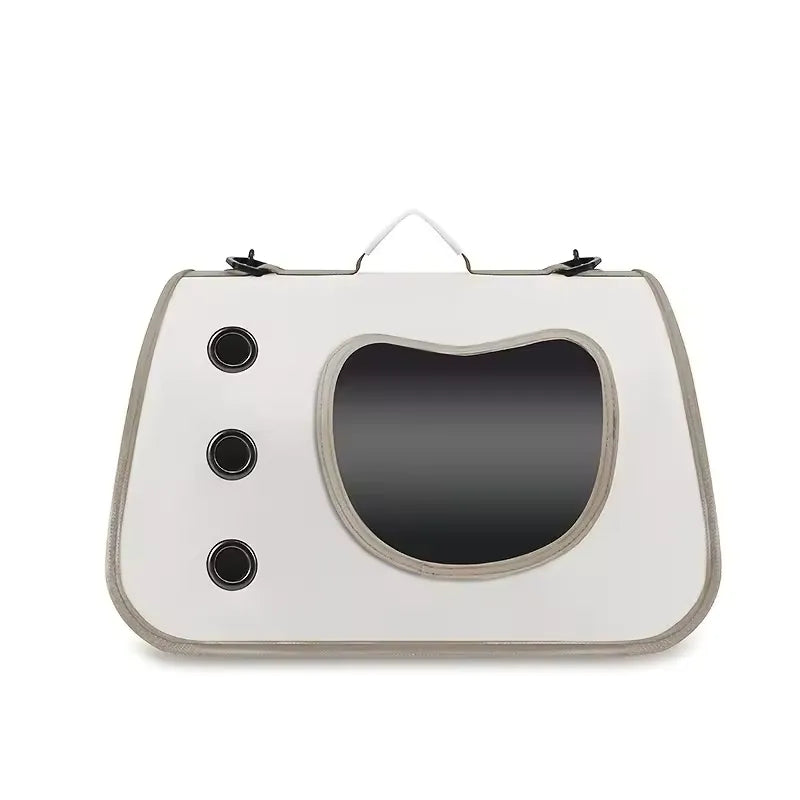 Madrupet bolsa compacta para pets pequenos usada em passeio urbano com cachorro feliz
