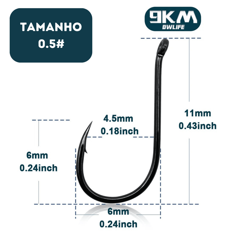 Kit Profissional de Anzóis para Pesca - Aço Inox 50 a 100 Peças Anzóis Aço Madrupet Tamanho 0.5 (4.5mm) 50 Pcs 