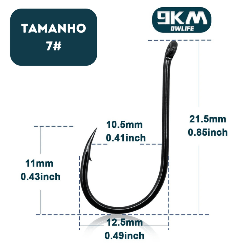Kit Profissional de Anzóis para Pesca - Aço Inox 50 a 100 Peças Anzóis Aço Madrupet Tamanho 7 (10.5mm) 50 Pcs 