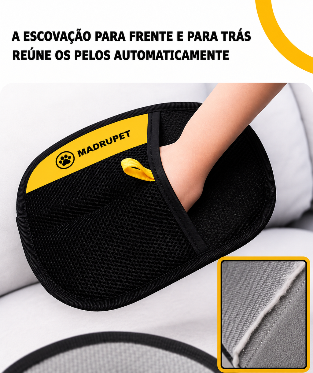 Luva Removedora de Pelos Eletrostática — Remove Pelos de Sofá, Roupa e Tapete em Segundos, Sem Resíduos