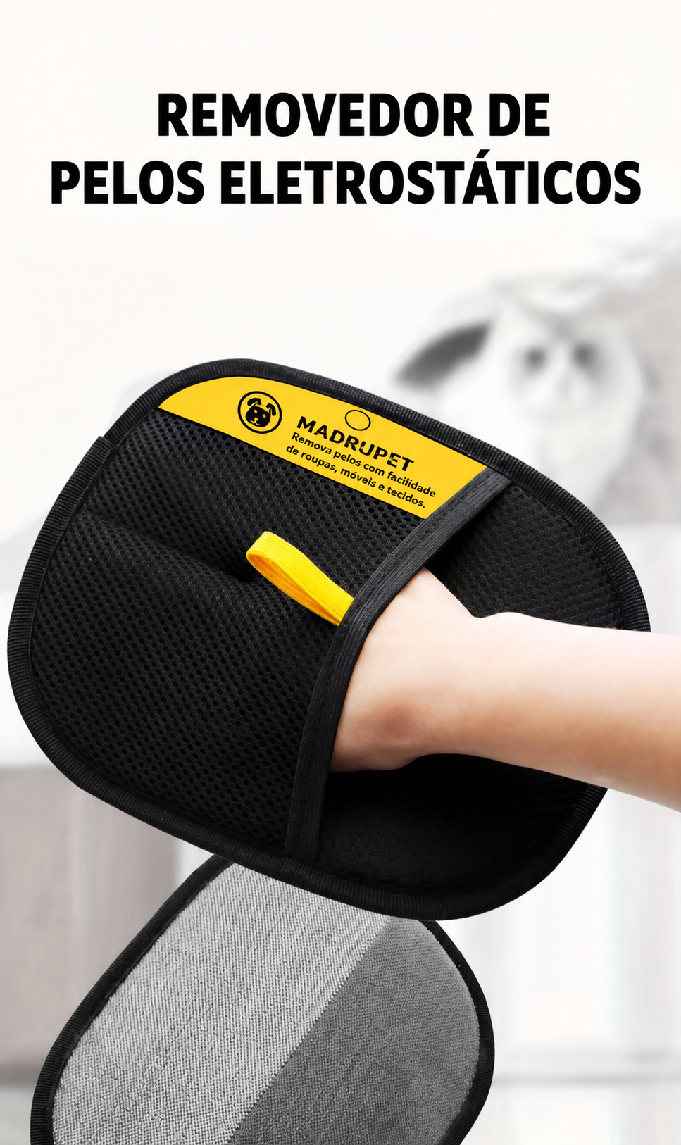 Luva Removedora de Pelos Eletrostática — Remove Pelos de Sofá, Roupa e Tapete em Segundos, Sem Resíduos