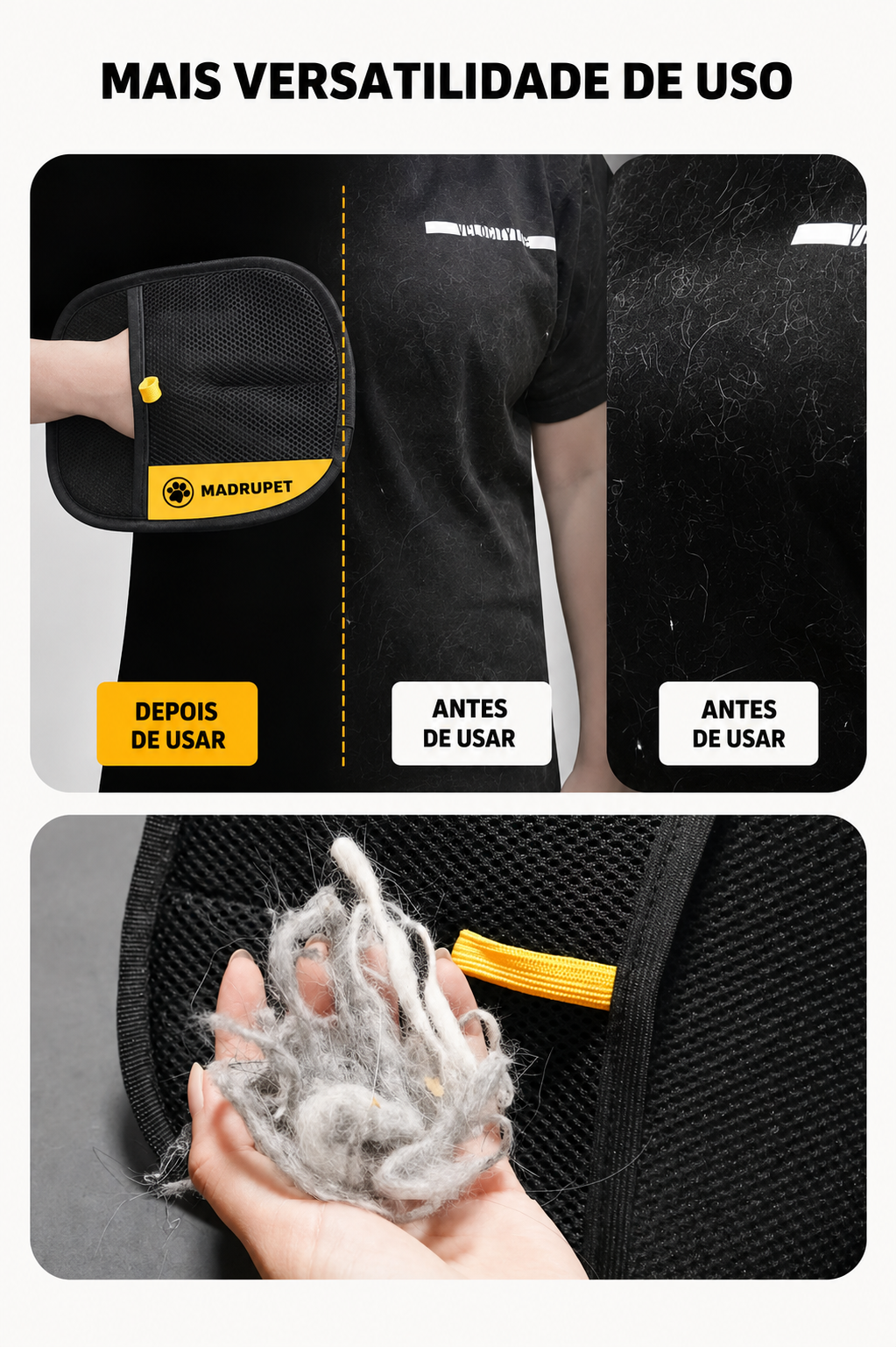 Luva Removedora de Pelos Eletrostática — Remove Pelos de Sofá, Roupa e Tapete em Segundos, Sem Resíduos