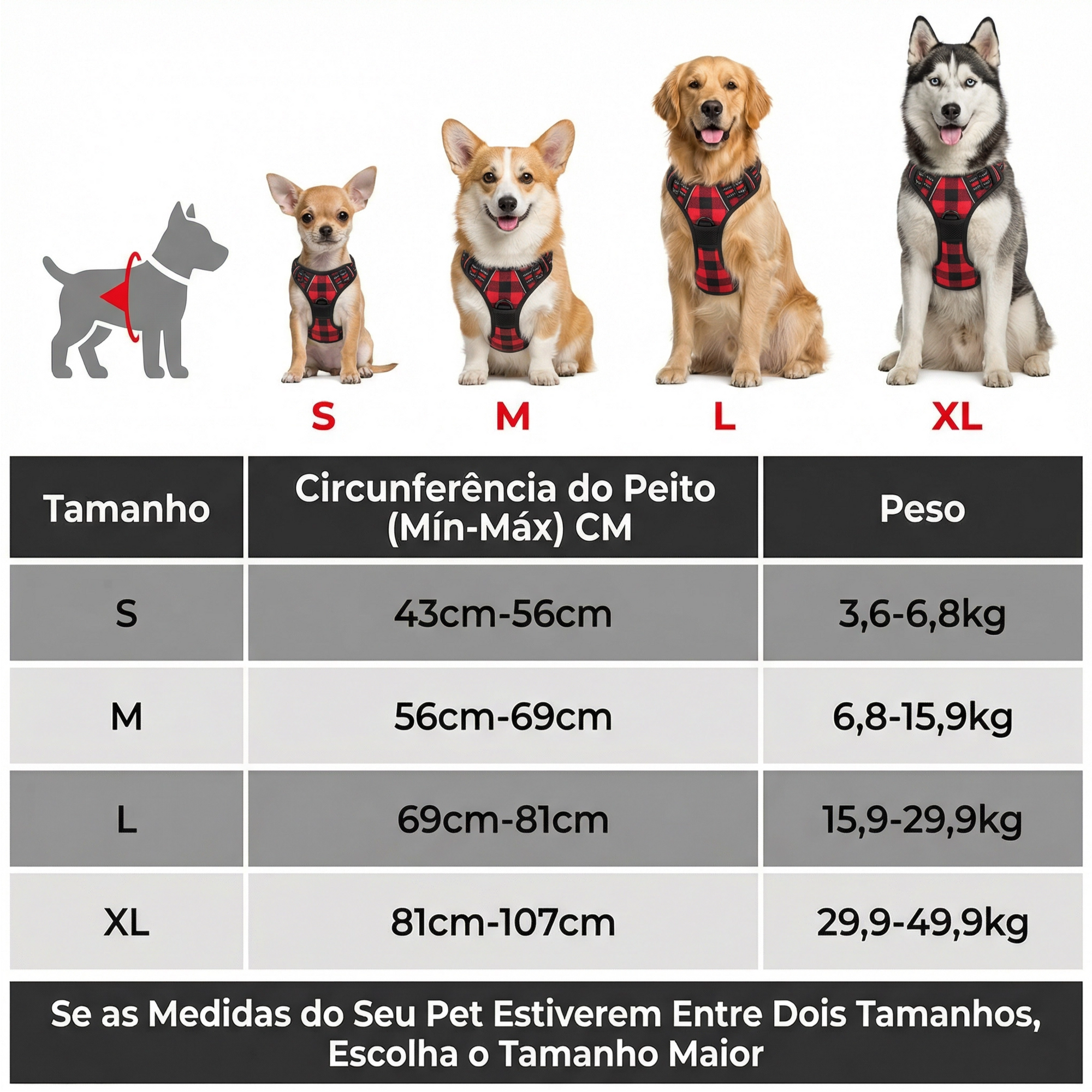 Peitoral para cachorro com fivela resistente e alça acolchoada para maior conforto
