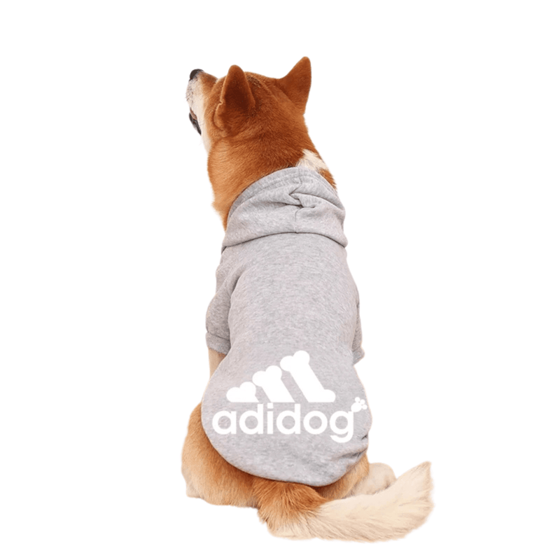 Roupinha Pet Moleton Adidog com Capuz para Cachorros Madrupet Cinza e Branco PP (1 a 1.5 KG) 