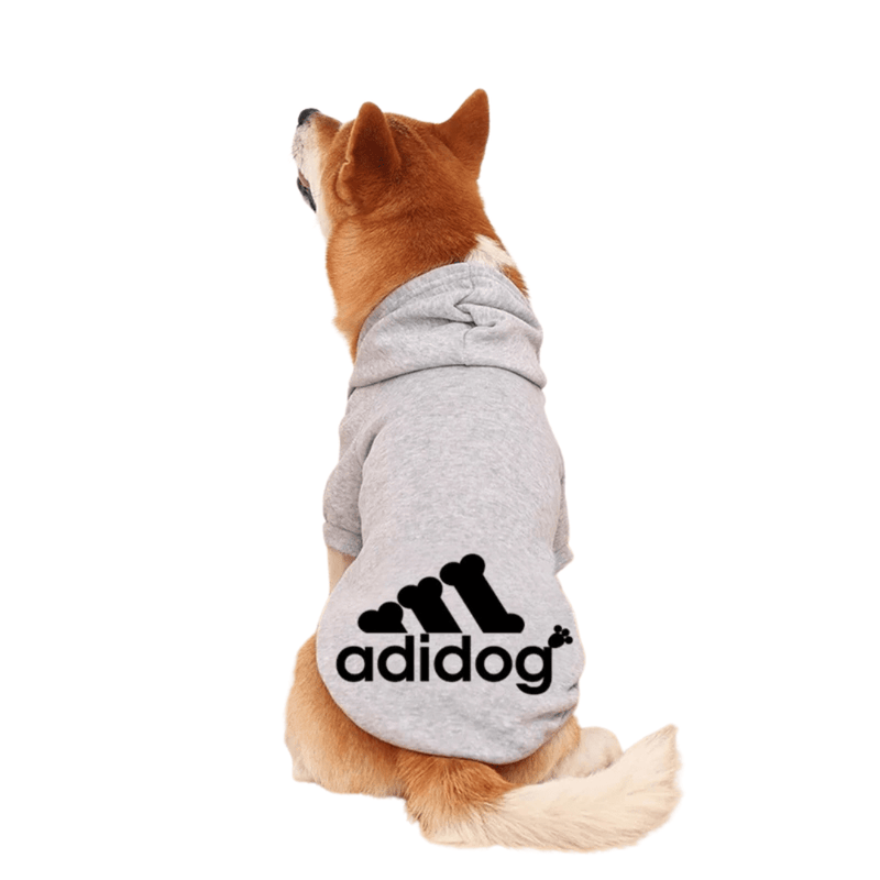 Roupinha Pet Moleton Adidog com Capuz para Cachorros Madrupet Cinza e Preto PP (1 a 1.5 KG) 