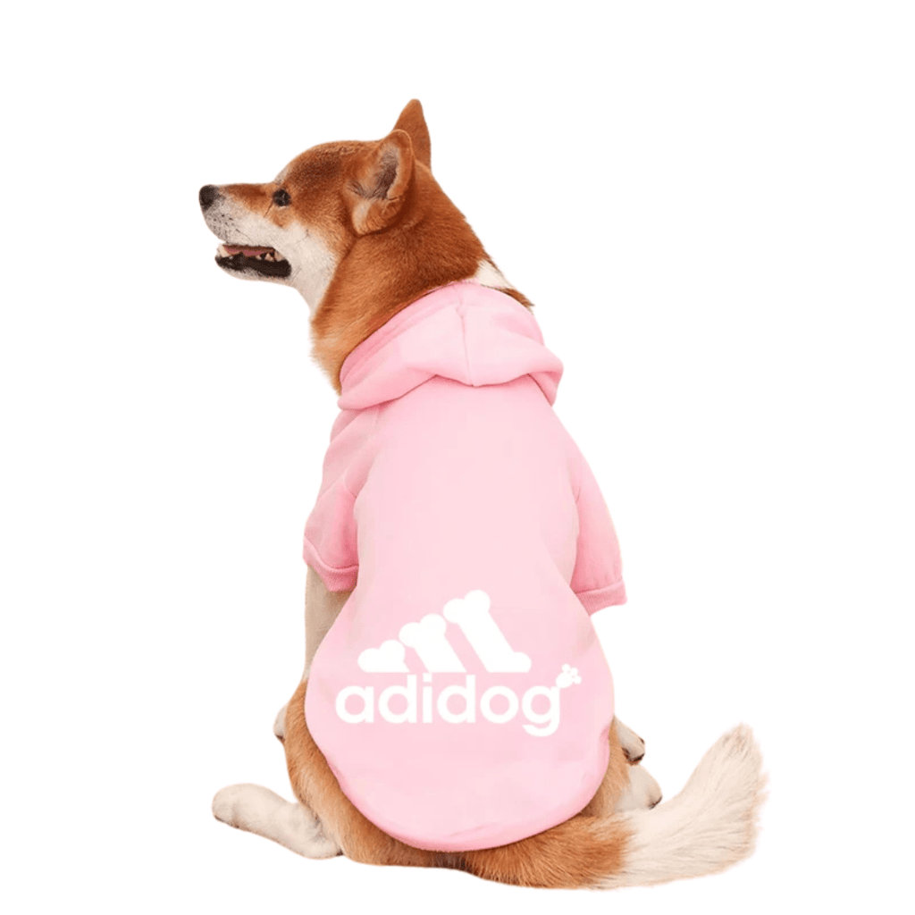 Roupinha Pet Moleton Adidog com Capuz para Cachorros Madrupet Rosa e Branco PP (1 a 1.5 KG) 