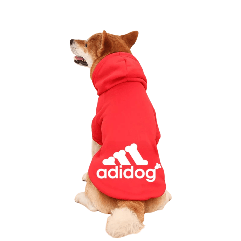 Roupinha Pet Moleton Adidog com Capuz para Cachorros Madrupet Vermelho e Branco PP (1 a 1.5 KG) 